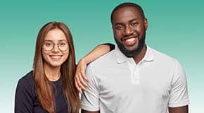 Diverse pair of people standing beside each other